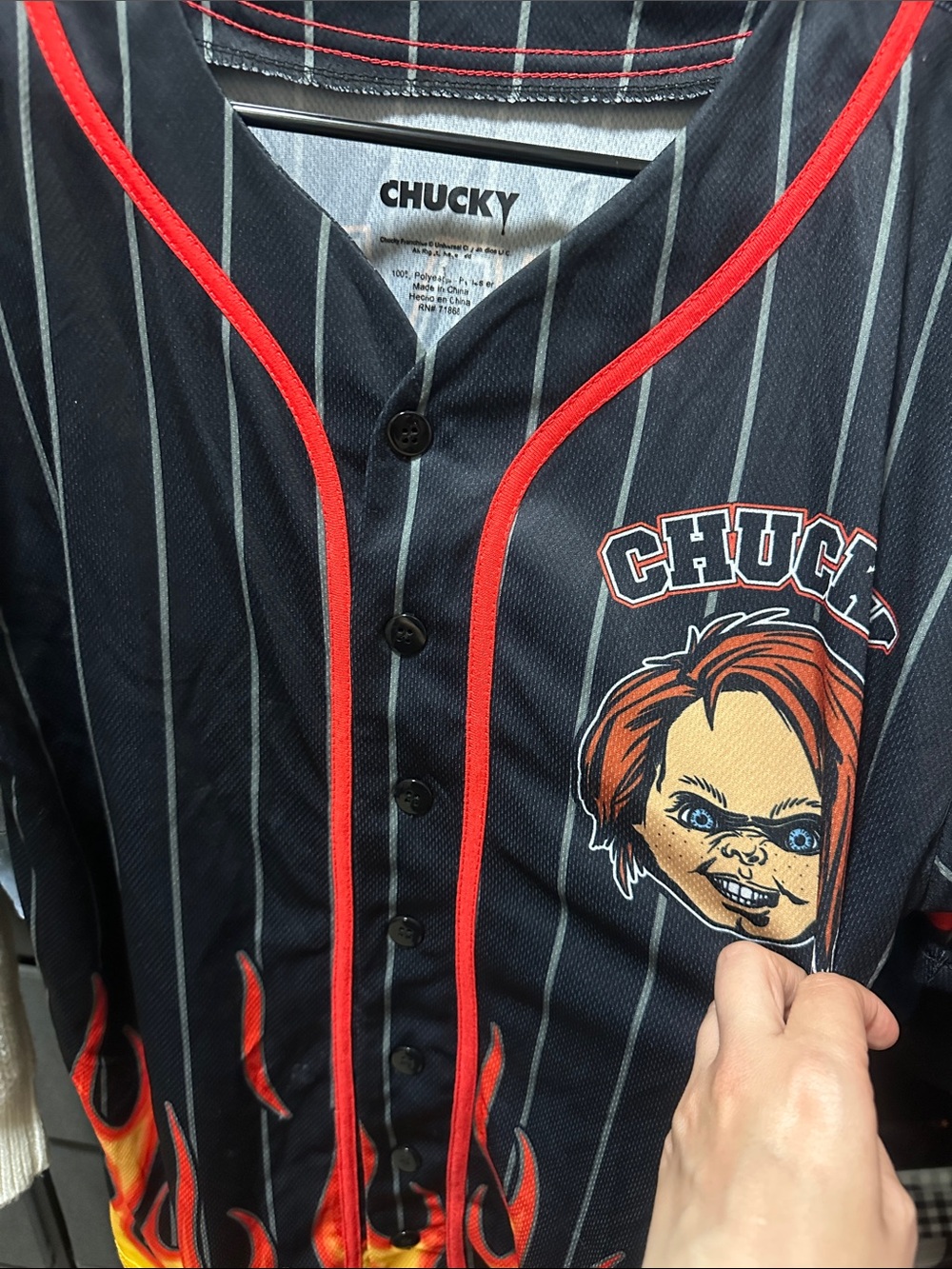 Black & Red Pinstripe Baseball Jersey chucky Halloween 🎃